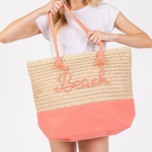 Color Sewn Rope Beach Letter And Strap Crochet Fabric Tote